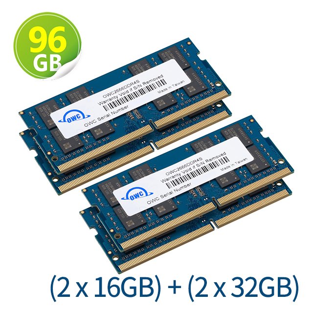 96GB (16GB x2 + 32GB x2) OWC Memory 2666MHZ DDR4 SO-DIMM PC4-21300 iMac 升級解決方案