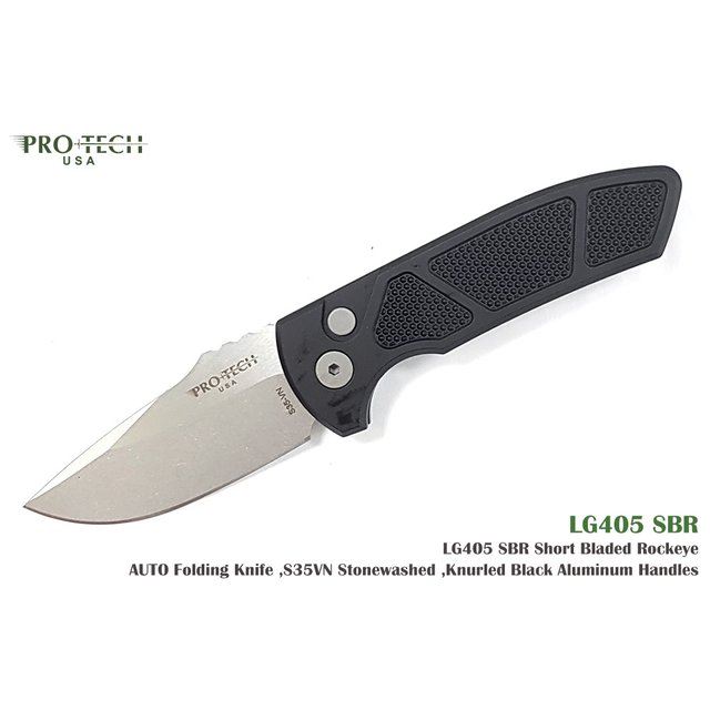 PROTECH SBR 黑網格柄短彈簧刀 - (S35VN鋼-石洗處理) -PROTECH LG405