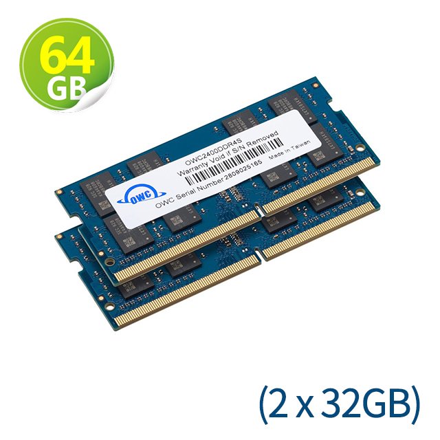 64GB (32GB x2) OWC Memory 2400MHz DDR4 SO-DIMM PC4-19200 260Pin 適用於 iMac &amp; Mac mini