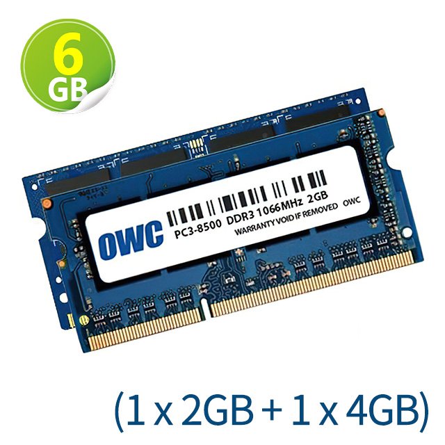 6GB (2GB + 4GB) OWC Memory 1066MHz DDR3 SO-DIMM PC8500 204Pin Mac 電腦升級解決方案