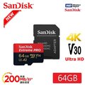 SanDisk ExtremePRO microSDXC UHS-I(V30)(A2) 64G 200MB/s 記憶卡 (附SD轉卡)