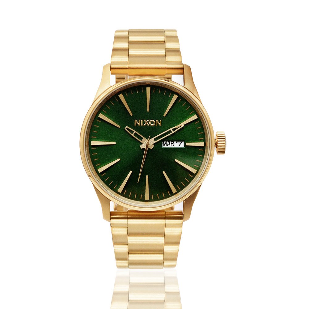 【NIXON】金框 綠面 金色刻度 不鏽鋼錶帶 男錶(A356-1919-00)