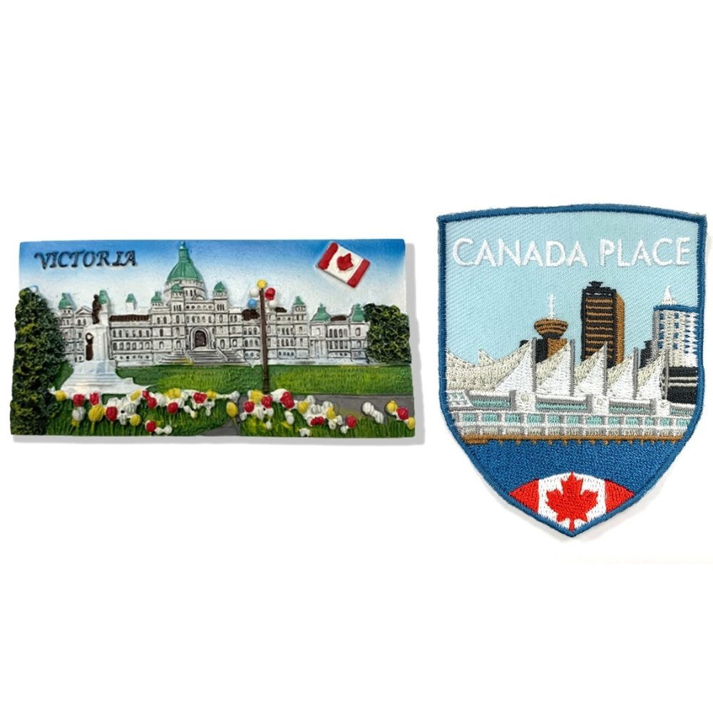 加拿大維多利亞 市政廳磁性家居裝飾+加拿大廣場布標【2件組】紀念磁鐵療癒小物 磁性家居裝飾 造型磁鐵 旅遊磁鐵