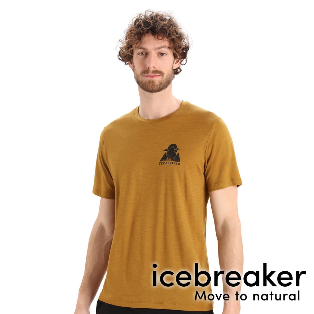 【icebreaker】Tech Lite II 男 羊毛圓領 印花短袖上衣 AD150 『米駝黃』 戶外 運動 柔軟 舒適 羊毛 吸濕 排汗 抑味 控溫 0A56IO