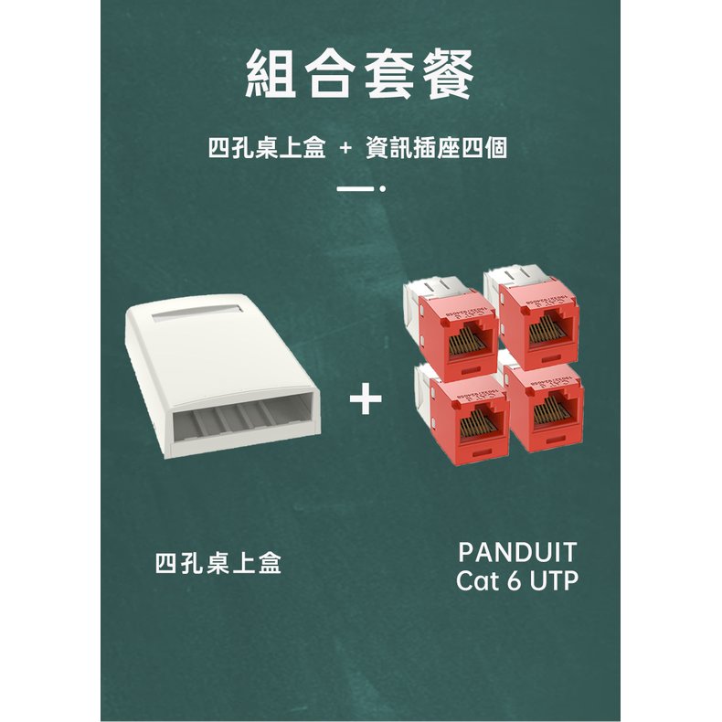 PANDUIT 四孔桌上盒＋Cat 6 UTP 資訊插座四個 - 組合價 美國品牌