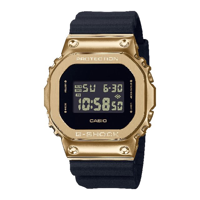 CASIO卡西歐 G-SHOCK 黑金時尚 高調奢華 金屬錶殼 經典方型 GM-5600G-9/43.2mm