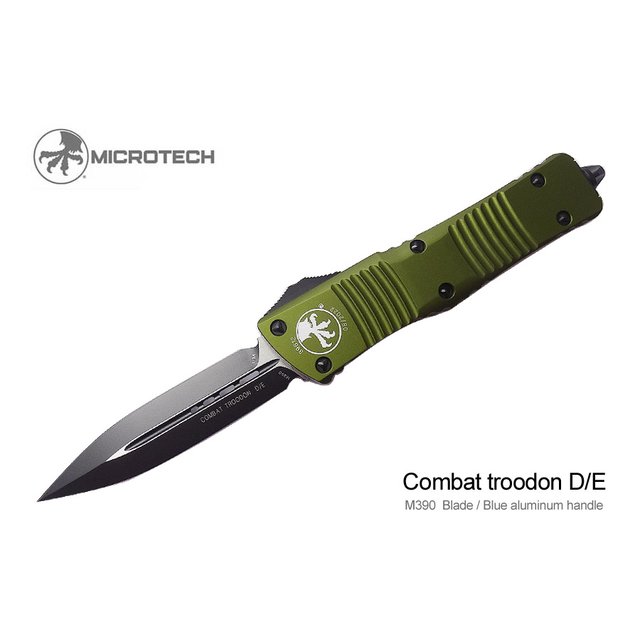 Microtech Combat Troodon D/E 黑平刃橄欖綠鋁柄彈簧刀(M390鋼) -MT 142-1 OD