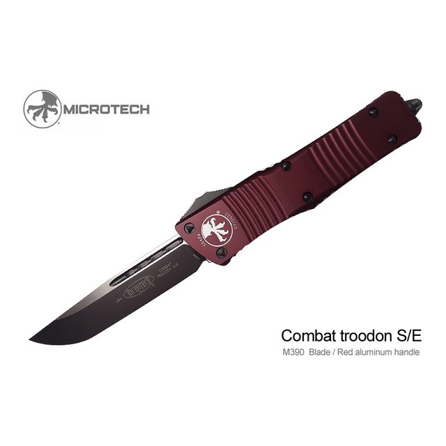 Microtech Combat Troodon S/E黑平刃酒紅鋁柄彈簧刀 -MT 143-1MR