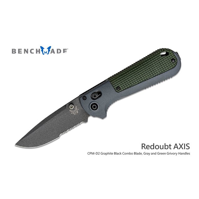 Benchmade REDOUBT灰綠Grivory柄黑半齒刃折刀(CPM-D2鋼 ) -BENCH 430SBK