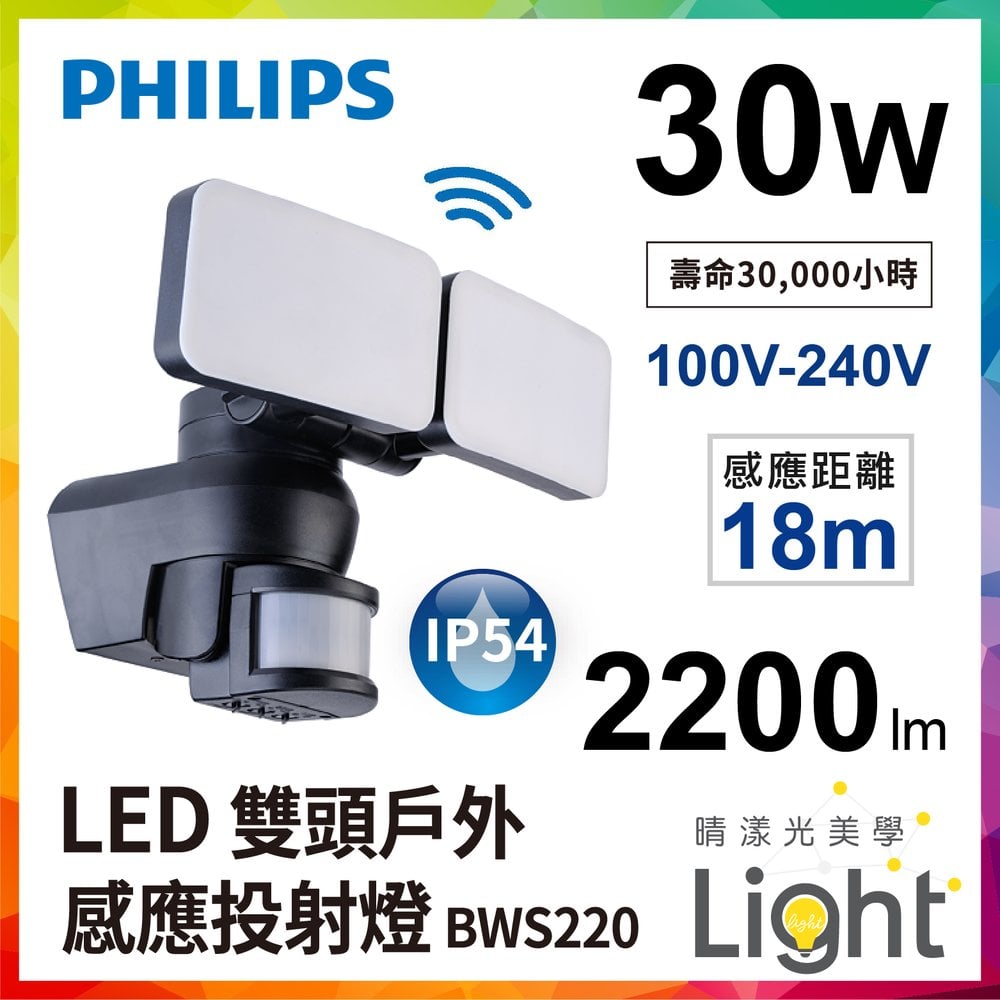 現貨 Philips BWS220 LED雙頭戶外感應30W投射燈 6500K白光 投光燈