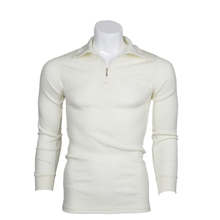 米白厚款澳洲MerinoSkins運動型保暖衣100%純羊毛衛生衣 拉鍊立領長袖米白色(透氣衛生、天然吸濕排汗)