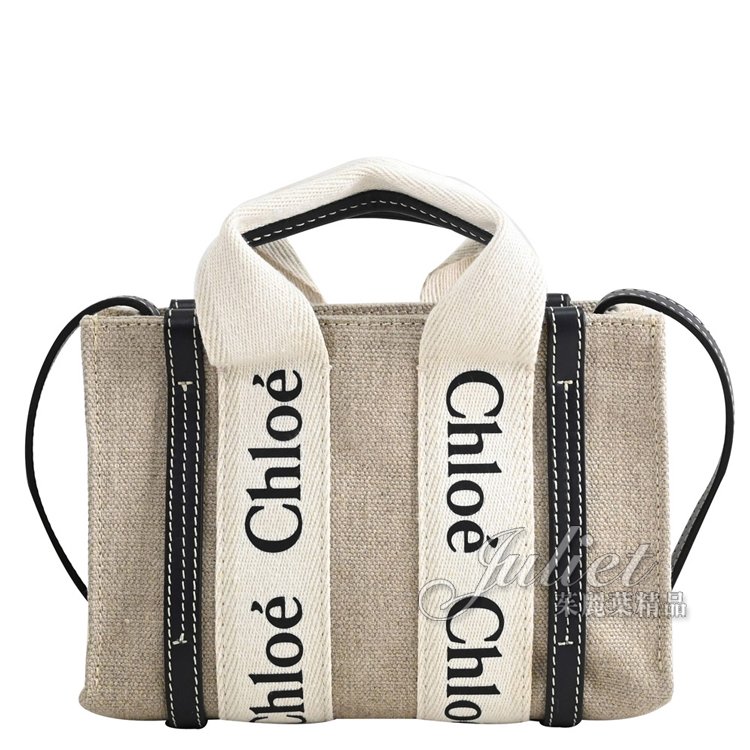 【全新現貨 補10個】茱麗葉精品 CHLOE Woody Mini 經典LOGO織帶帆布迷你兩用包.深藍邊現金價$20,800