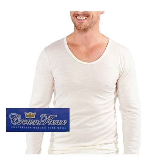 輕薄象牙白澳洲頂級皇冠男裝100%純羊毛衛生衣 圓領透氣衛生保暖衣衛生衣天然吸濕排汗