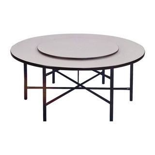 【PA667-10】6尺圓白碎石鐵腳餐桌(六點剪腳)(含3.5尺轉盤)