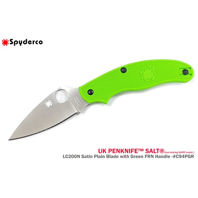 Spyderco UK PENKNIFE™ SALT® 亮綠炳無卡榫折刀 - LC200N鋼-SPY C94PGR
