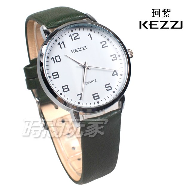 KEZZI珂紫 數字時尚 文青系 都會腕錶 皮帶 男款/男錶/中性錶/女錶/都適合 KE2354綠