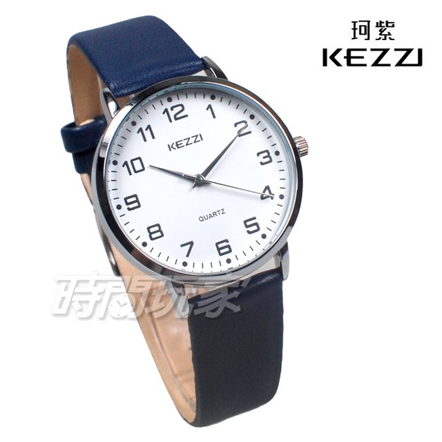 KEZZI珂紫 數字時尚 文青系 都會腕錶 皮帶 男款/男錶/中性錶/女錶/都適合 KE2354藍