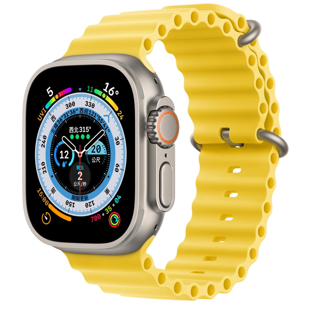 Apple Watch Ultra LTE 49mm 鈦金屬錶殼搭配黃色海洋錶帶 _ 台灣公司貨 + 無線充電盤
