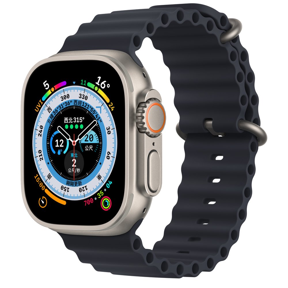 Apple Watch Ultra LTE 49mm 鈦金屬錶殼搭配太空灰色海洋錶帶 _ 台灣公司貨 + 無線充電盤