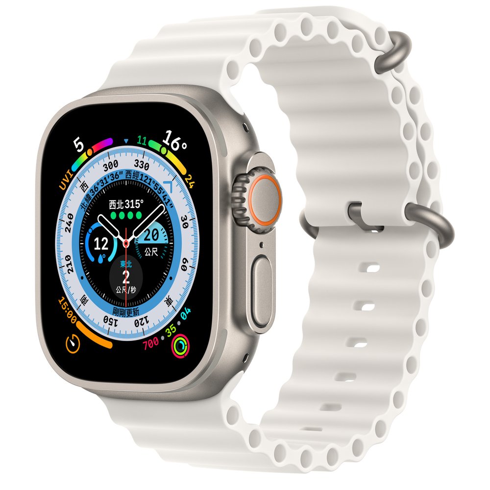 Apple Watch Ultra LTE 49mm 鈦金屬錶殼搭配白色海洋錶帶 _ 台灣公司貨 + 無線充電盤