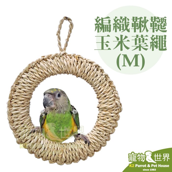 《寵物鳥世界》台灣製 編織鞦韆 玉米葉繩M│玄鳳金太陽和尚吸蜜塞內 中型中小型鳥鸚鵡 啃咬玩具 籠內配件 YU125