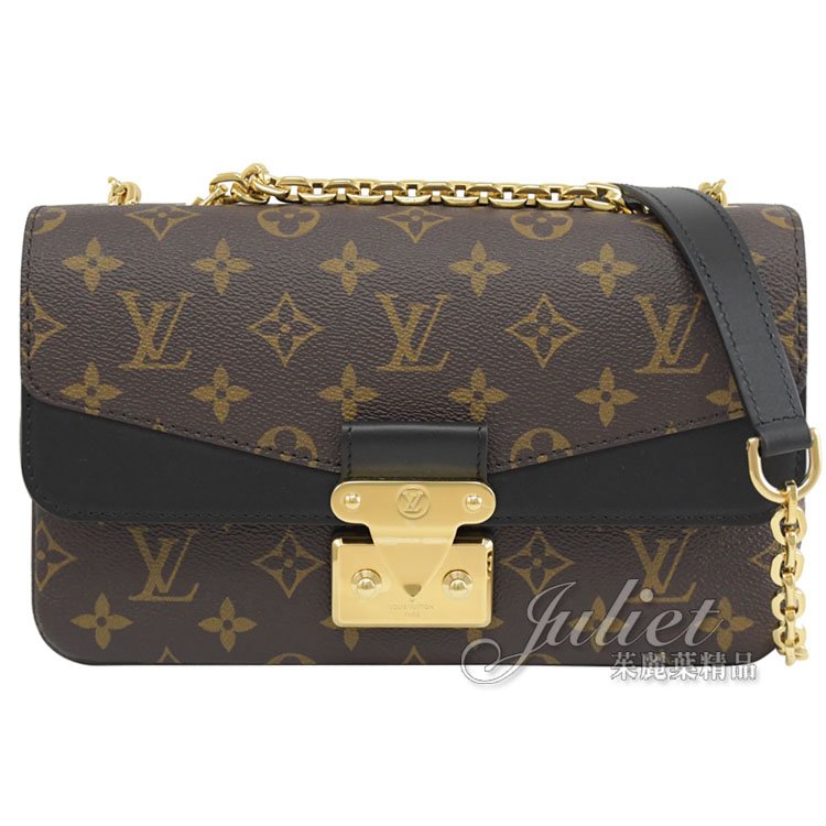 Louis Vuitton LV M46126 MARCEAU 經典印花皮革拼接翻蓋斜背鍊包.黑邊現金價$94,200