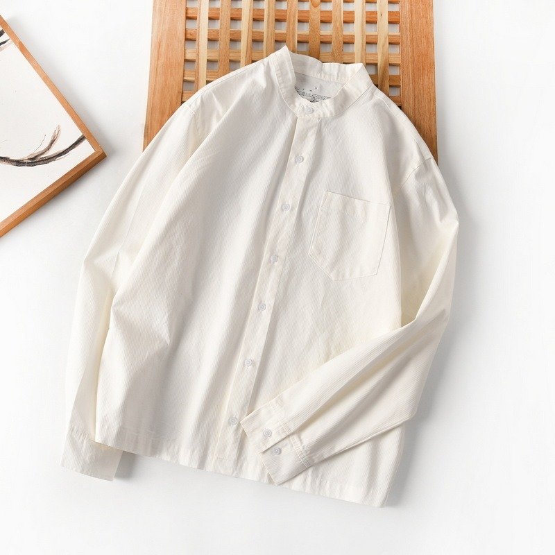 短袖 襯衫 POLO 休閒 寬鬆工裝男生男裝衣服男生美式韓版外搭外套 白色純棉休閒長袖襯衫