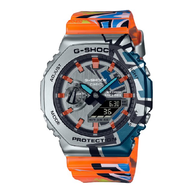 CASIO卡西歐 G-SHOCK 塗鴉藝術 個性橘 雙顯電子腕錶 44.4mm GM-2100SS-1A