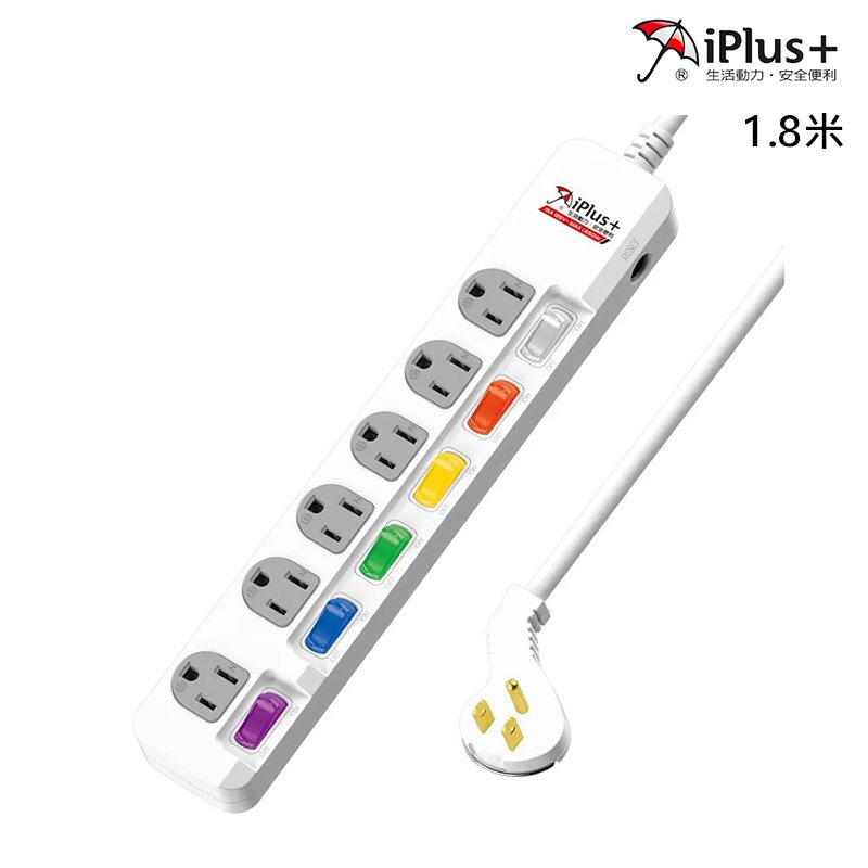 iPlus+ 保護傘 PU-3665 1.8米 6切6座 3P 延長線