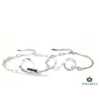 925純銀手鍊 情侶手鏈 不對襯設計雙環手鍊 情人節禮物 告白銀飾 Bracelet