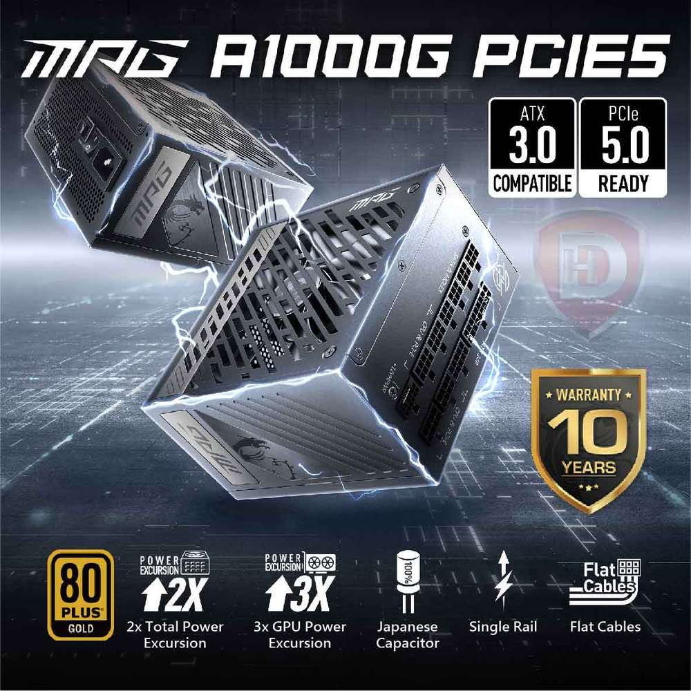 【hd數位3c】微星 MPG A1000G PCIE5 1000W 雙8/金牌/全模組/ATX3.0/溫控風扇/全日系/10年保【下標前請先詢問 有無庫存】