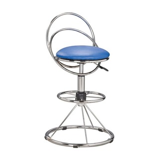 【PA781-10】三環電鍍雙圈高吧檯椅(藍皮)