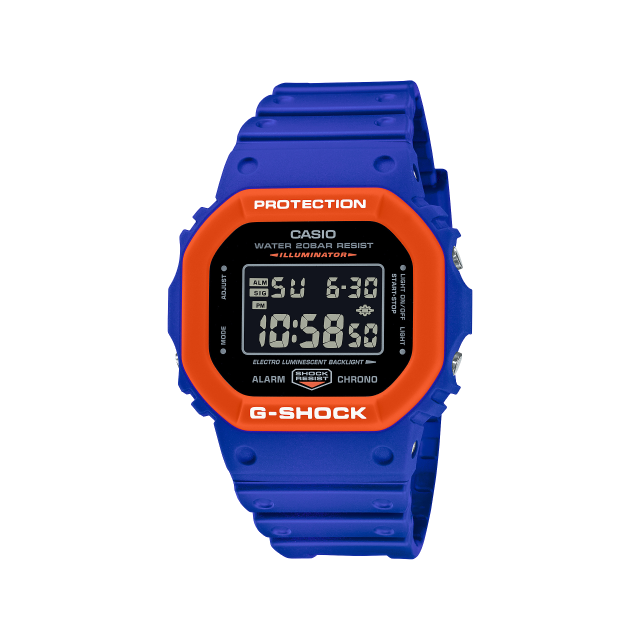 【CASIO G-SHOCK】限量動感時尚雙色方框數位腕錶-亮眼藍x橘/DW-5610SC-2/台灣總代理公司貨享一年保固