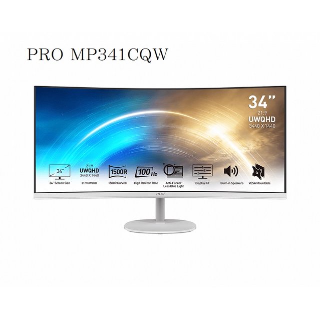米特3C數位–MSI 微星 PRO MP341CQW 34型 商務美型電腦螢幕 白色款