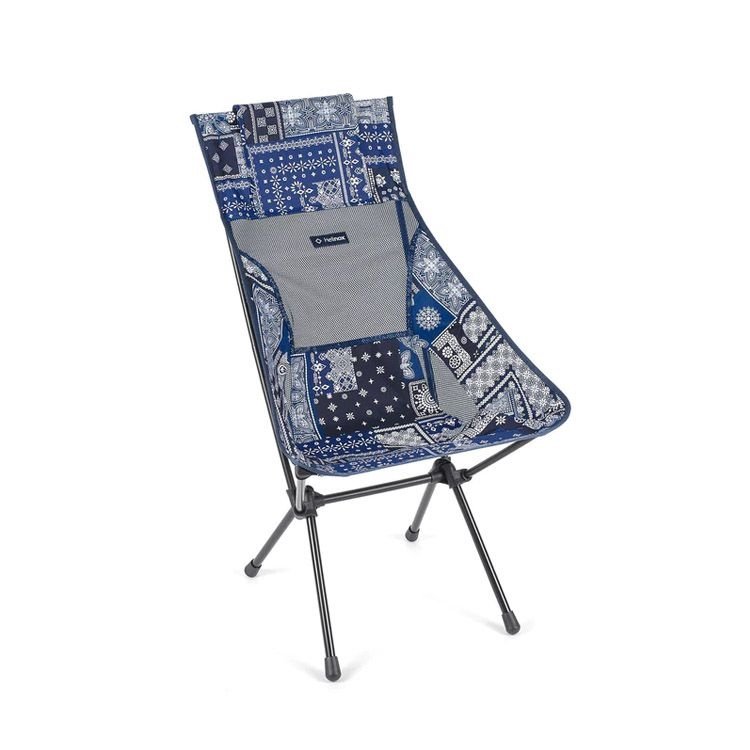 韓國 Helinox Sunset Chair 輕量戶外高腳椅 拼接圖騰-藍 HX-11189