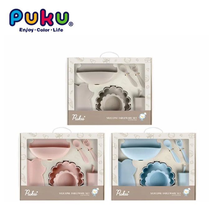 藍色企鵝 PUKU 蒔蘿鉑金矽膠餐具禮盒7件組(3色)