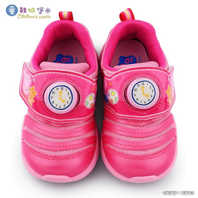 童鞋城堡-透氣運動鞋 時鐘造型LED電燈鞋 佩佩豬 PG8599-桃