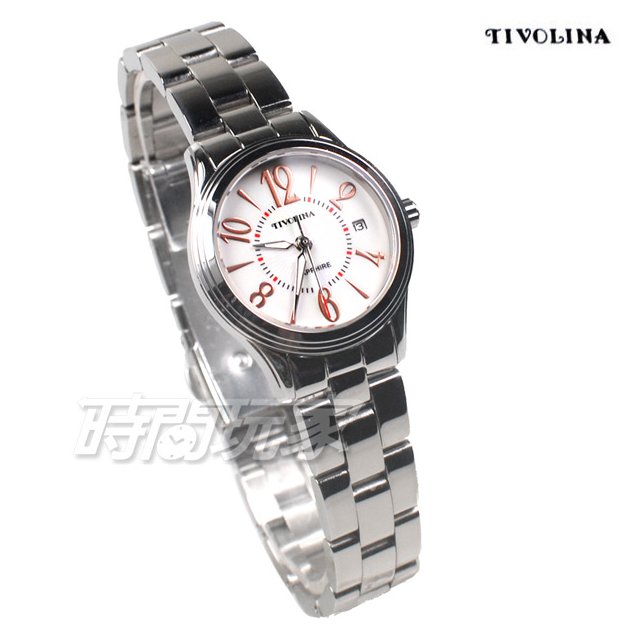 TIVOLINA 都會風格 數字圓錶 女錶 防水錶 藍寶石水晶鏡面 日期顯示 白色 LAW3770-G