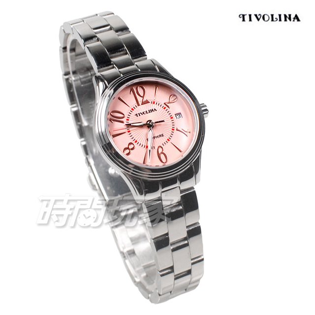 TIVOLINA 都會風格 數字圓錶 女錶 防水錶 藍寶石水晶鏡面 日期顯示 粉橘色 LAW3770PP