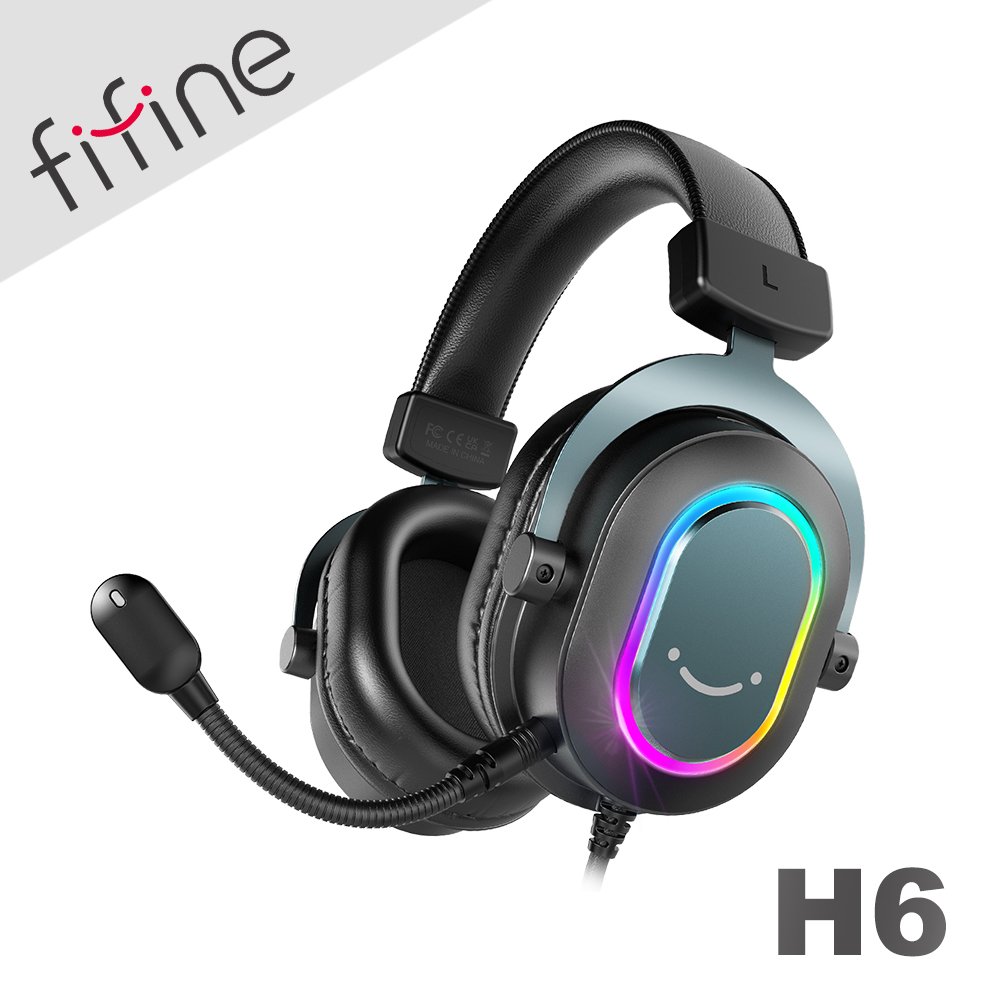 HowHear代理【FIFINE H6 7.1聲道RGB USB耳罩式電競耳機】50mm大單體/環繞立體音效/三種EQ模式/可拆麥克風/PC/Mac/PS4/PS5/Switch