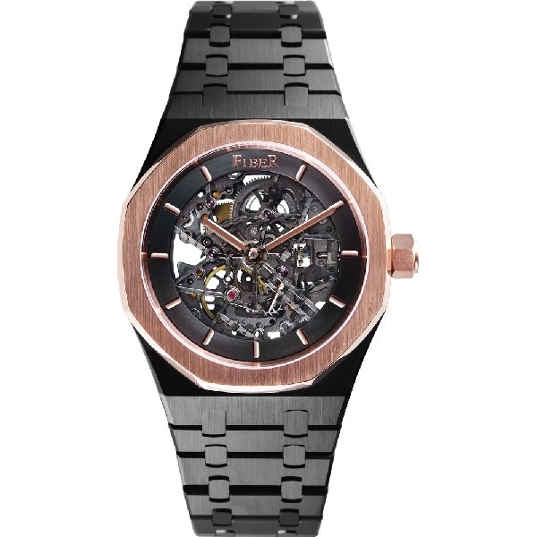 fiber 法柏 競速先鋒系列 鏤空黑鋼帶玫瑰金錶框紳士機械腕錶 41 mm fb 8017 2 05