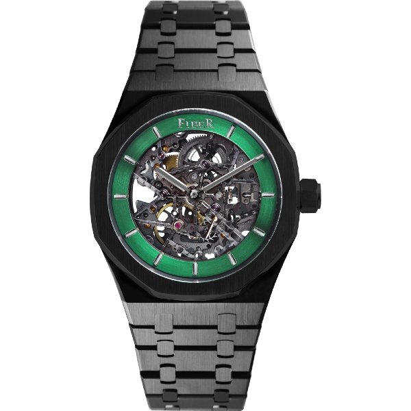 fiber 法柏 競速先鋒系列 鏤空黑鋼帶綠面紳士機械腕錶 fb 8017 2 03
