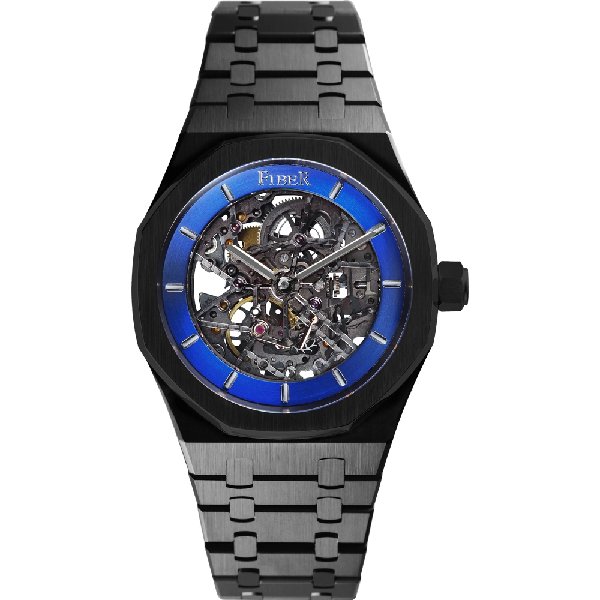 fiber 法柏 競速先鋒系列 鏤空黑鋼帶藍面紳士機械腕錶 41 mm fb 8017 2 02