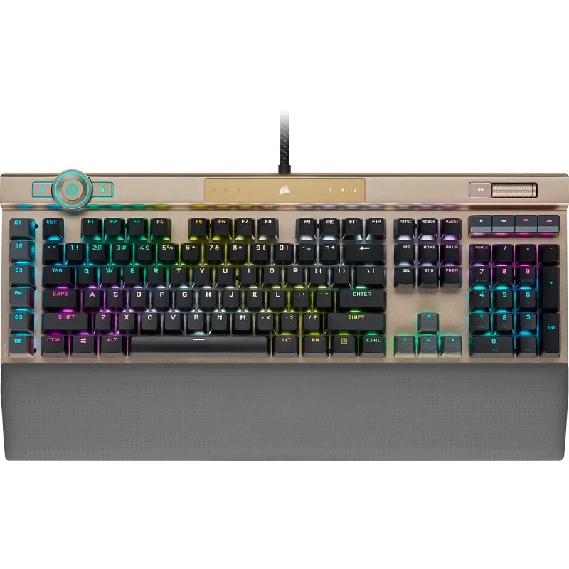 米特3C數位–海盜船 K100 RGB 機械式鍵盤/OPX光軸/銀軸/英/玫瑰金/CH-912A21A-NA