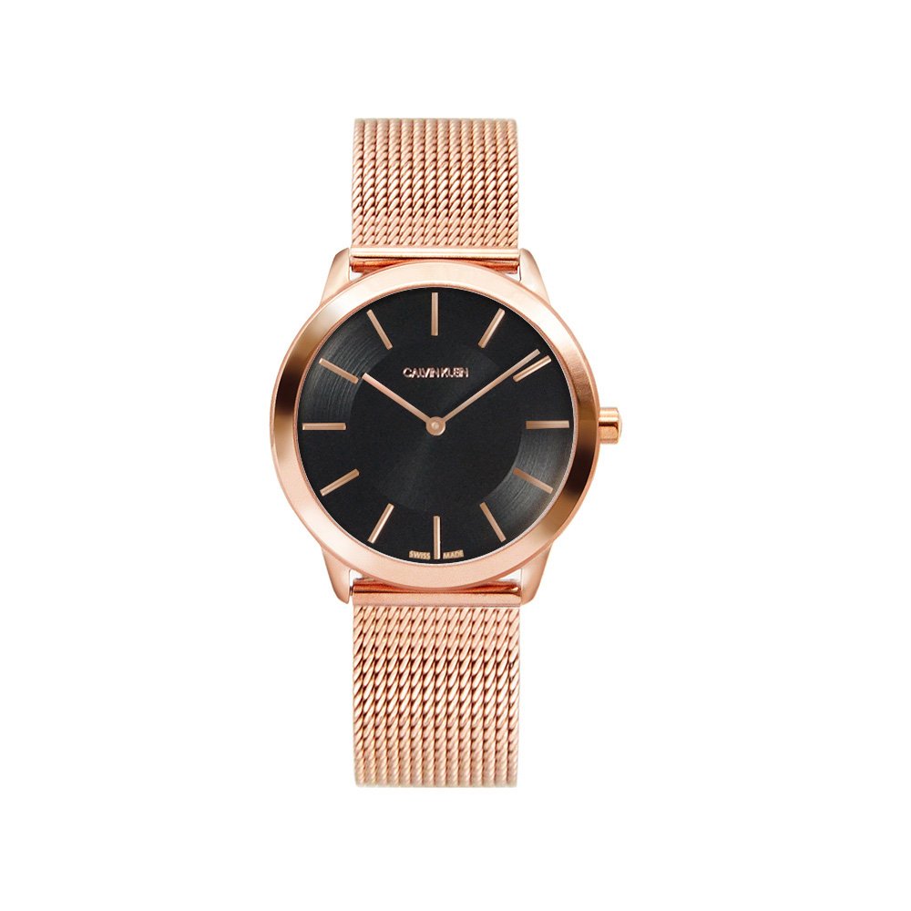 【Calvin Klein 凱文克萊】Minimal系列 經典簡約黑面 玫瑰金殼 米蘭錶帶 CK錶(K3M2262Y)
