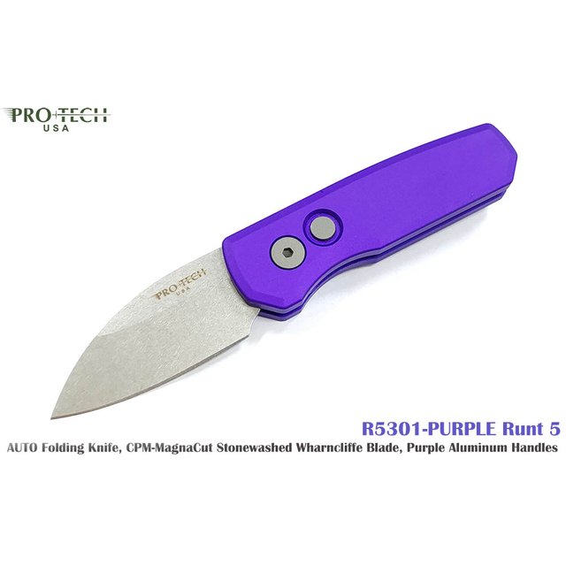 PROTECH Runt 5 1.94〞紫鋁柄石洗羊蹄刃小彈簧刀 -PROTECH R5301-PURPLE