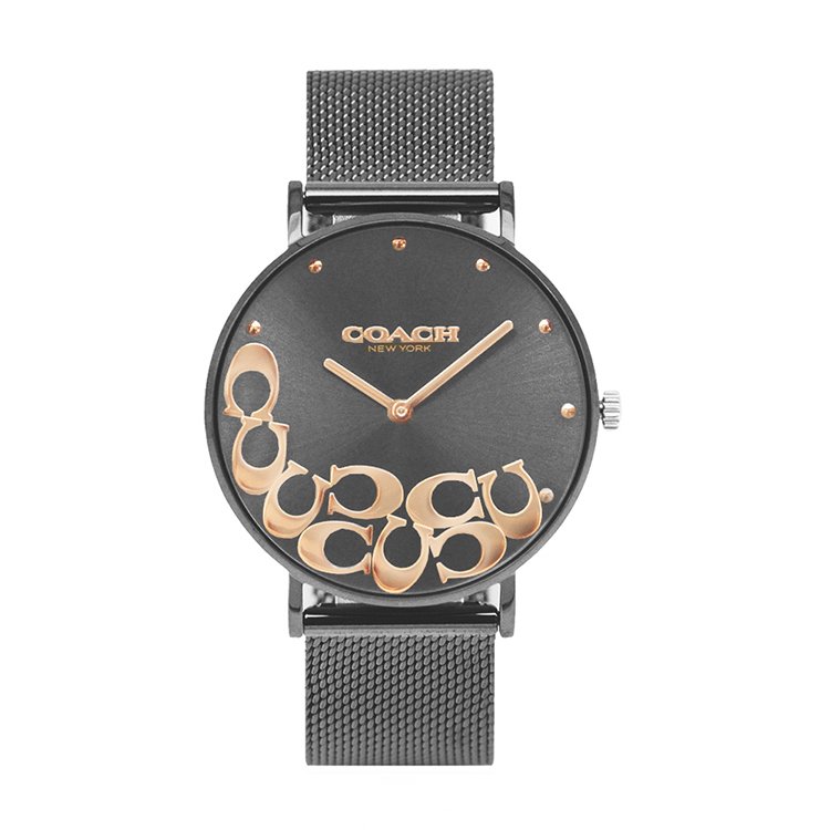 COACH | 灰框 經典大C灰面 灰色米蘭錶帶 女性腕錶 手錶(14503825)