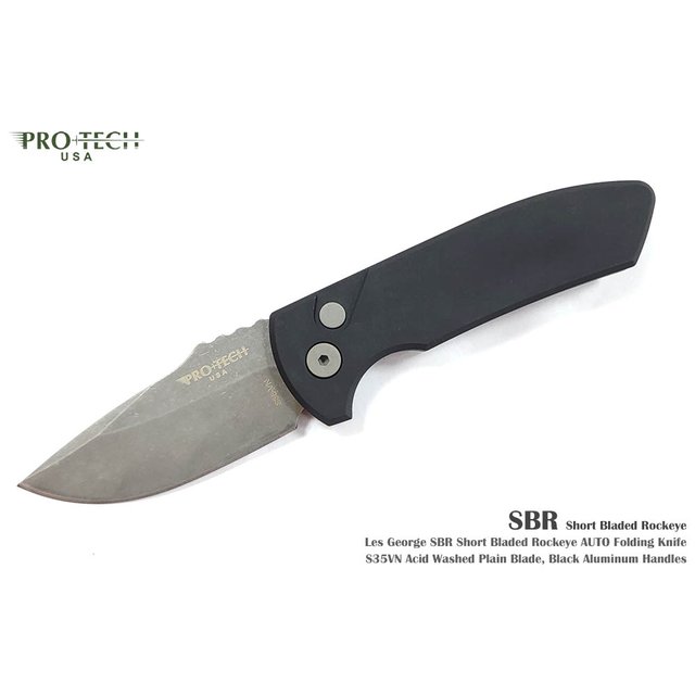 PROTECH SBR 黑鋁柄舊化處理石洗彈簧刀 - CPM-S35VN (舊化石洗) -PROTECH LG411