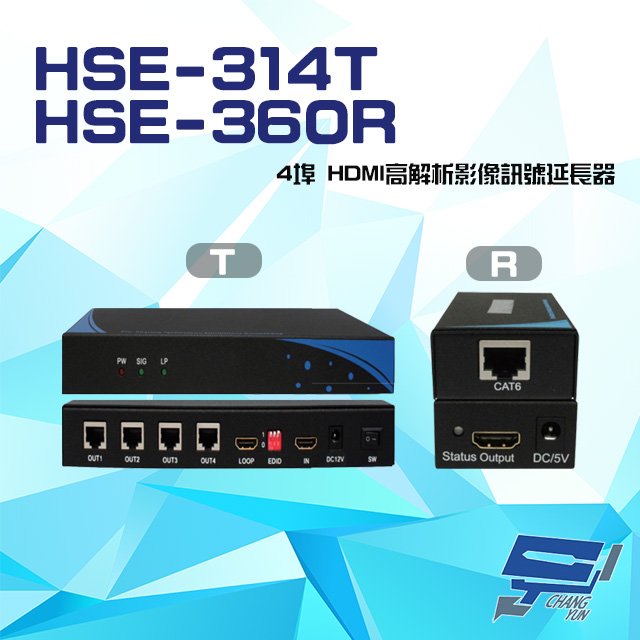 昌運監視器 HSE-314T+HSE-360R (HSE-514T+HSE-560R) 4埠 HDMI 高解析 影像訊號延長器 一對 具近端還出