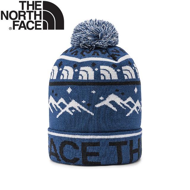 【The North Face 童 保暖圖騰毛帽《藍》】7WG6/防寒/登山/保暖帽/毛線帽/戶外